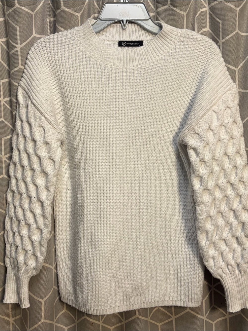 Cozy Ivory Cable-Sleeve Crewneck Sweater